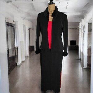 Jessica Howard Vintage Black & Red Evening Skirt Suit W/Faux Fur Trim Jacket 10P
